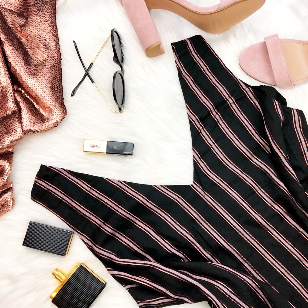 Black & Metallic Rose Gold Stripe Sleeveless Top